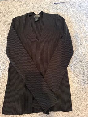 New York & Company Men's Black Ribbed Deep V-Neck Sweater